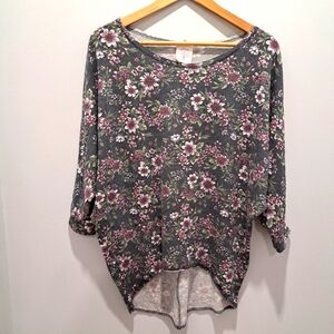 Freeloader 3/4 Sleeve Gray Floral Cottagecore Cozycore French Terry Top Womens S